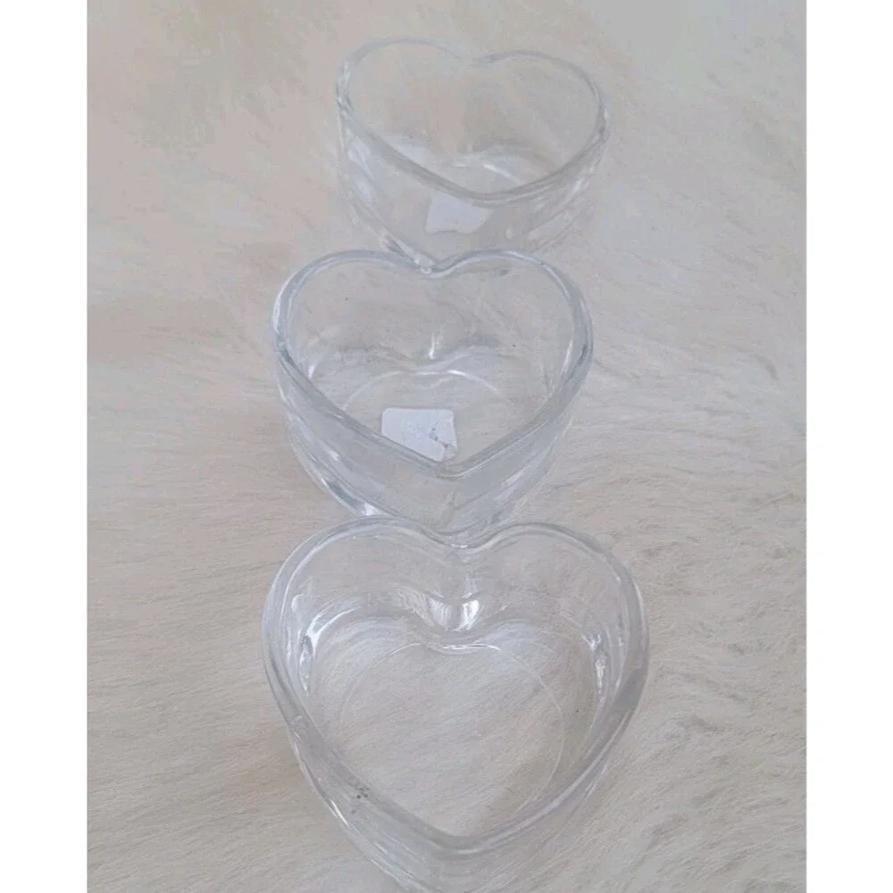 3 Crate & Barrel heart-shaped glass votive Tea Light Candle holders Clear
